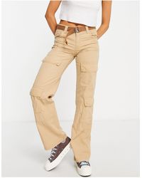 Bershka - Pantaloni cargo a vita bassa color sabbia con doppia tasca e cintura - Lyst