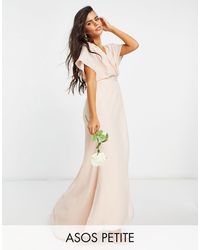 ASOS - Asos Design Petite Bridesmaid Short Sleeved Cowl Front Maxi Dress With Button Back Detail - Lyst