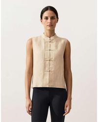 Oysho - Sleeveless 100% Linen Stand-up Collar Shirt With Buttons - Lyst