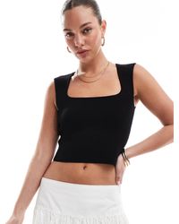 Stradivarius - Crop top en maille à encolure carrée - Lyst