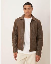 Barneys Originals - Real Leather Vintage Wash Harrington - Lyst