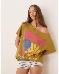 ASOS - T-Shirt Met Blote Schouder En Ibiza-Print - Lyst