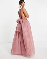 ASOS Vestido largo rosa con escote pronunciado y lazada en la espalda - Azul