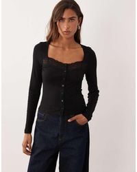 Miss Selfridge - Button Through Long Sleeve Top - Lyst