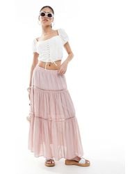 New Look - Lace Insert Crinkle Tiered Midi Skirt - Lyst