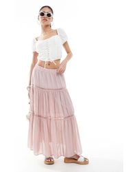 New Look - Lace Insert Crinkle Tiered Midi Skirt - Lyst