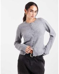 Pieces - Malou Ribbed Slim Fit Crew Neck Knitted Cardigan - Lyst