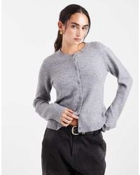 Pieces - Malou Ribbed Slim Fit Crew Neck Knitted Cardigan - Lyst