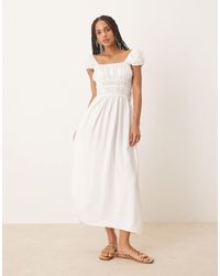 ASOS - Square Neck Short Sleeve Midi Dress With Cinched Channel Waist - Lyst
