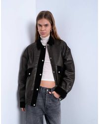 TOPSHOP - Chaqueta De Cuero Sintético Con Bolsillo De Parche Y Ribetes De Antelina En Contraste De - Lyst