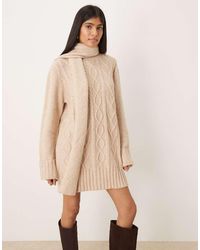 Pretty Lavish - Scarf Neck Cable Knit Mini Jumper Dress - Lyst