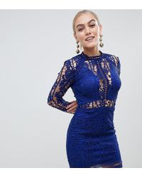 Missguided Exclusive Petite Lace Bodycon Mini Dress In Cobalt - Blue