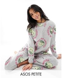 ASOS - Asos Design Petite Matcha Long Sleeve Top & Trouser Pyjama Set - Lyst