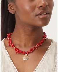 Orelia - Gold Plated Coral Beaded Shell Necklace - Lyst