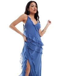 Abercrombie & Fitch - Ruffle Maxi Dress With Side Slit - Lyst