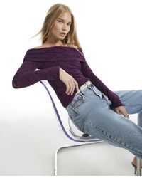River Island - Burgundy Lace Bardot Top - Lyst