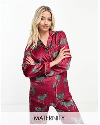 Chelsea Peers - Maternity Christmas Satin Zebra Print Button Top And Trouser Pyjama Set - Lyst