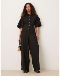 ASOS - Button Down Collared Wide Leg Jumpsuit - Lyst