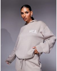 ASOS - Weekend collective - sweat à capuche d'ensemble en maille avec imprimé graphique - beige - Lyst