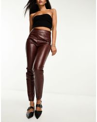 Pieces - High Waisted Pu Trousers - Lyst