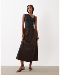 Vila - Cotton Midi Skirt - Lyst