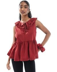 ASOS - Sleeveless Smock Top With Broderie Collar And Tie Neck - Lyst