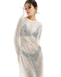 Pieces - Knitted Sparkle Maxi Dress - Lyst