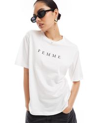 SELECTED - Camiseta blanca extragrande con estampado en el pecho "femme" - Lyst