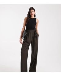 ASOS - Pantalones De Sastre Marrones De Pernera Ancha Con Detalle Cruzado Anudado Y Patrón De Espiga De Asos Design Tall - Lyst