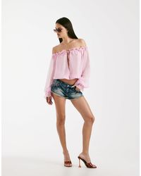 I.AM.GIA - Jazmin Georgette Chiffon Bardot Plunge Tie Detail Blouse - Lyst