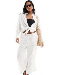 ASOS - Pantalones Culotte Blancos Sin Cierres De Tejido De Mezcla De Lino De Asos Design Petite - Lyst