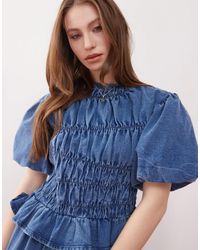 Reclaimed (vintage) - Top d'ensemble à détails froncés et manches bouffantes - denim délavé - Lyst