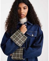 ASOS - Giacca Di Jeans Oversize Indaco Con Stampa A Quadri Sui Polsini - Lyst