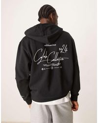 ASOS - Sudadera Negra Extragrande Con Capucha, Cremallera Y Estampado Delantero Y Trasero De - Lyst