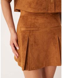 ASOS - Geplooide Mini Rok Van Co-Ord Set Van Imitatiesuède - Lyst