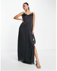 Jdy - Lace Detail Satin Maxi Dress With Side Slit - Lyst