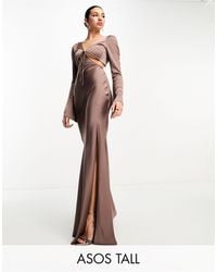 ASOS - Asos Design Tall Satin Flare Sleeve Cut Out Maxi Dress - Lyst