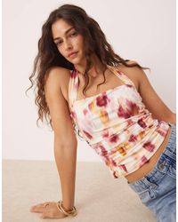 Abercrombie & Fitch - Top Rosa A Fiori Senza Maniche Con Scollo Quadrato - Lyst