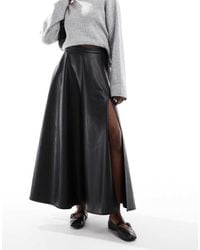 ASOS - Leather Look High Split Detail Volume Maxi Skirt - Lyst