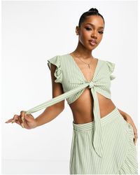 Vero Moda Linen Cropped Culotte in Green | Lyst