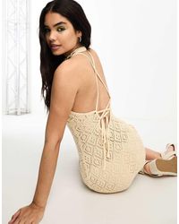 Miss Selfridge - Festival Crochet Criss Cross Open Back Mini Dress - Lyst