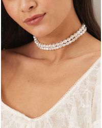 ASOS - Gargantilla De Dos Hileras Con Perlas De Imitación De Agua Dulce De - Lyst