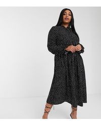 Boohoo High Neck Midi Dress With Neck Tie In Black Polka Dot