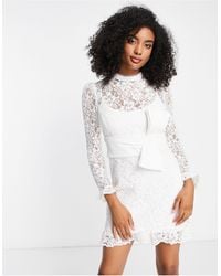 EVER NEW - Bridal Lace Mini Dress With Satin Bow Waist - Lyst