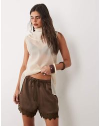 Brave Soul - Satin Shorts With Drawcord Waist And Lace Trim - Lyst