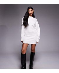 The Frolic - Exclusive Straight Neck Ribbed Knit Balloon Sleeve Mini Jumper Dress - Lyst