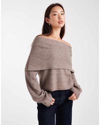 Miss Selfridge - Geribbelde Bardot-Top Met Brede Omslag - Lyst