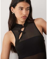 ASOS - Sheer Mesh Mandarin Detail Sleeveless Bodysuit - Lyst