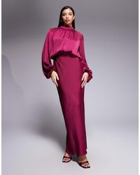 ASOS - Textured Blouson Maxi Dress With High Neck And Tie Back - Lyst