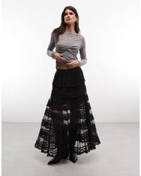 AllSaints - maggie Ruffle Lace Midi Skirt - Lyst